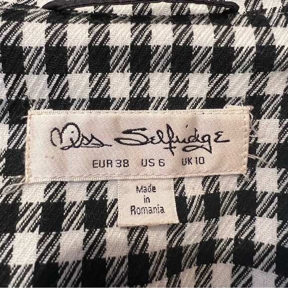 MISS SELFRIDGE BLACK WHITE HOUNSTOOTH TRENCH COAT SIZE 6 NEW - Picture 4 of 13